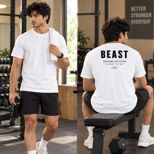 Beast – Men’s Stretch Gym T-Shirt – White