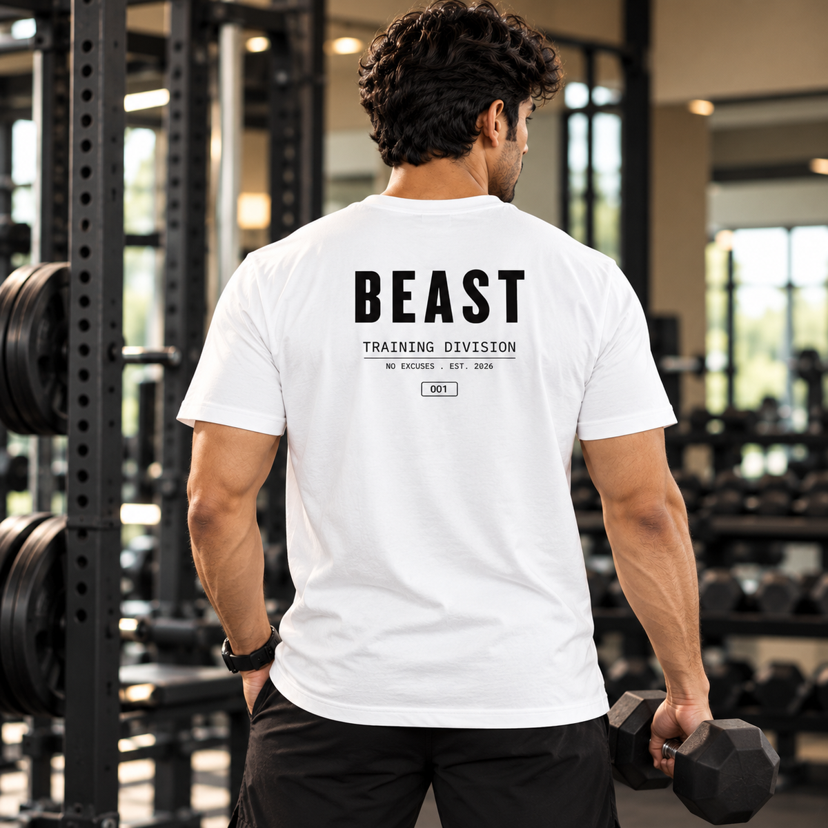 Beast – Men’s Stretch Gym T-Shirt – White
