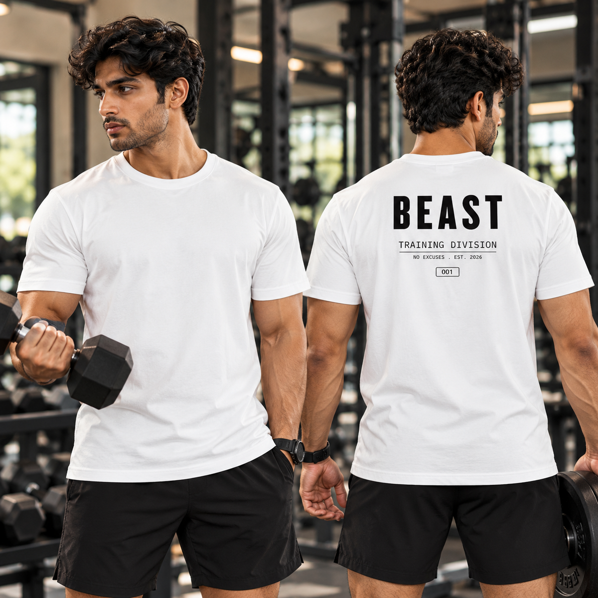 Beast – Men’s Stretch Gym T-Shirt – White
