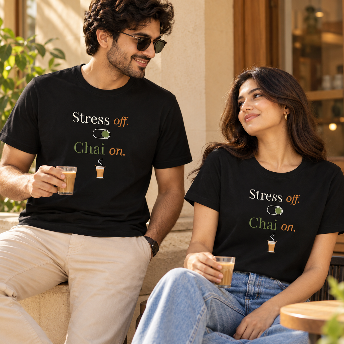 Stress Off Chai On – Unisex T-Shirt - Black