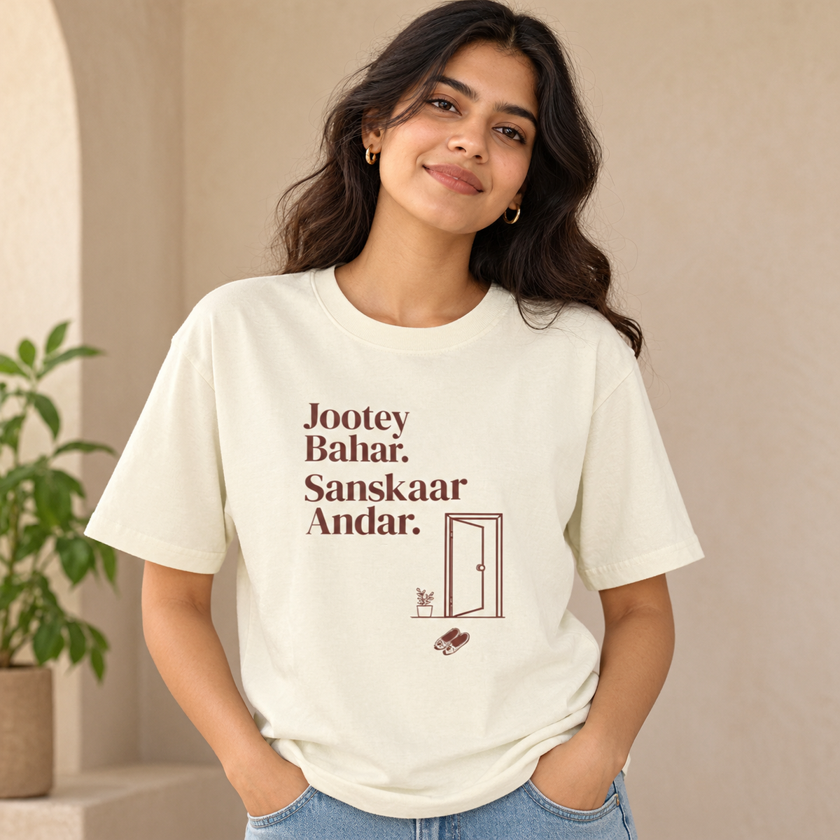 Jootey Bahar – Stacked Print T-Shirt – Off White