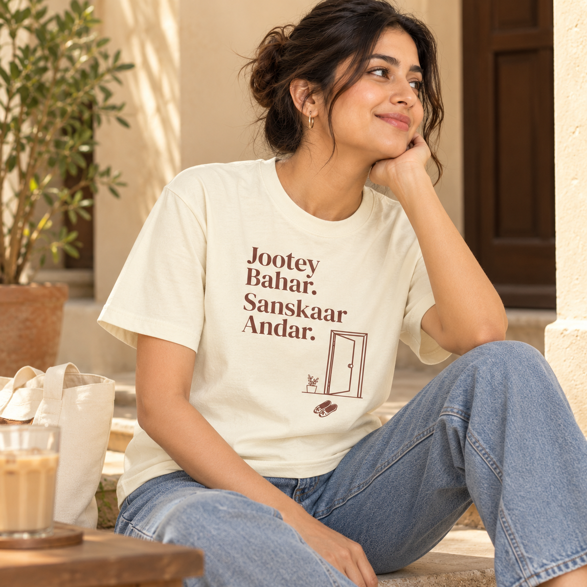 Jootey Bahar – Stacked Print T-Shirt – Off White