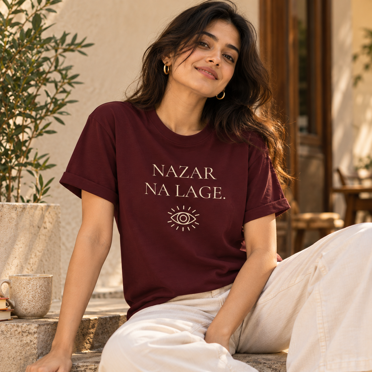Nazar Na Lage – Women's T-Shirt – Maroon
