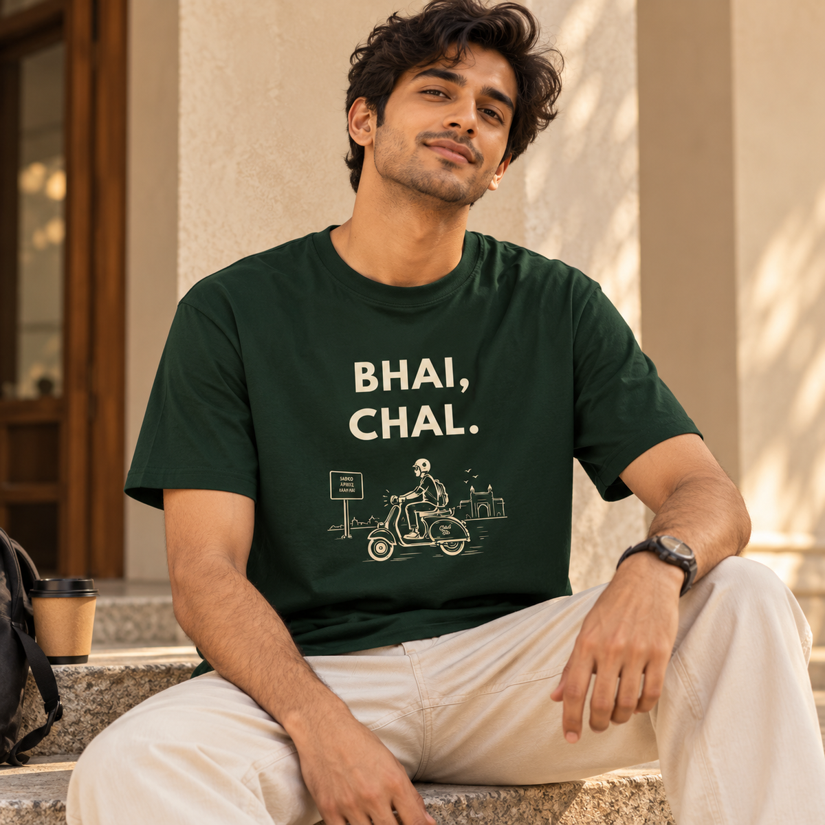 Bhai Chal – Men's T-Shirt – Bottle Green