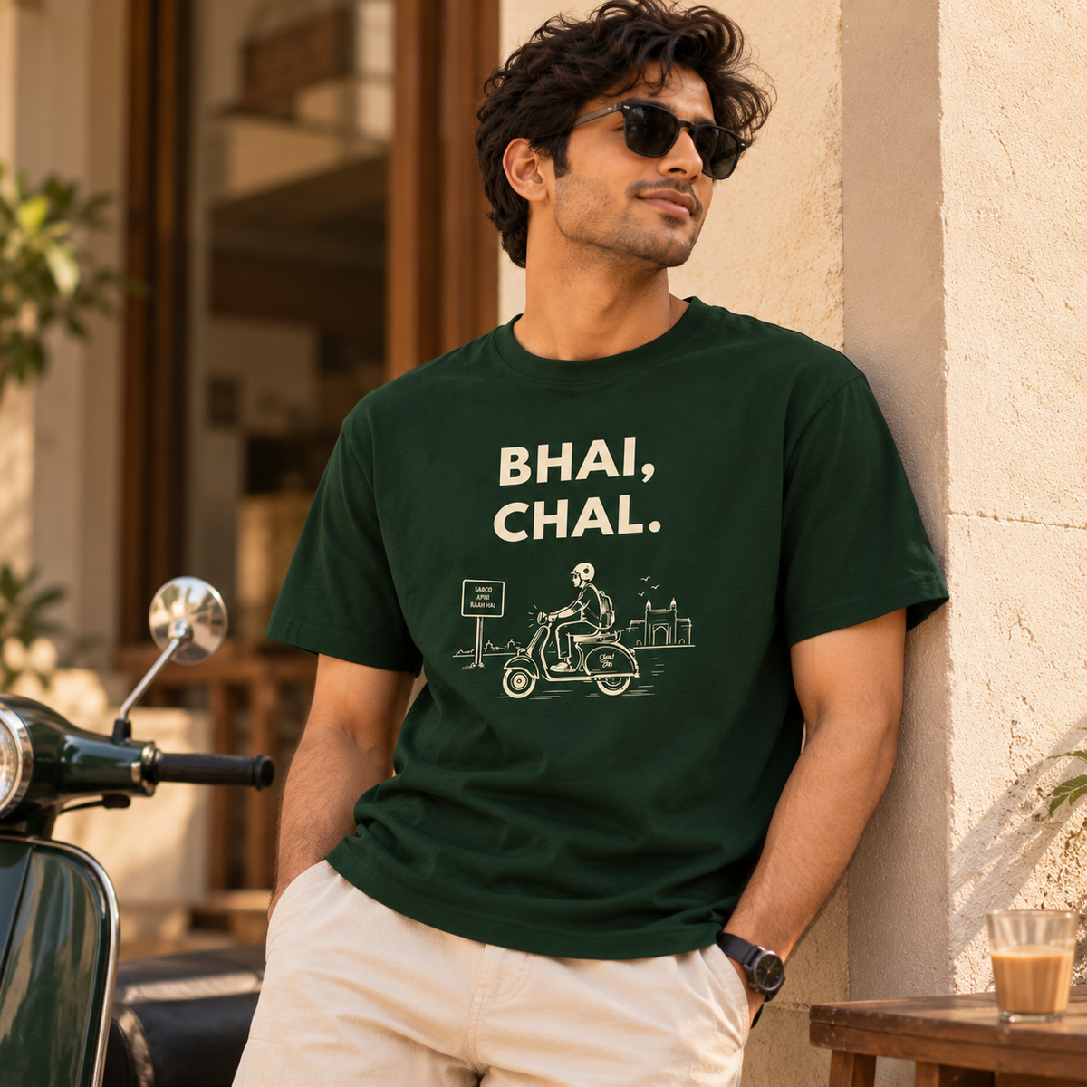 Bhai Chal – Men's T-Shirt – Bottle Green