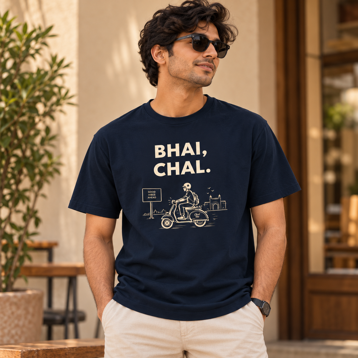 Bhai Chal – Men's T-Shirt – Navy Blue