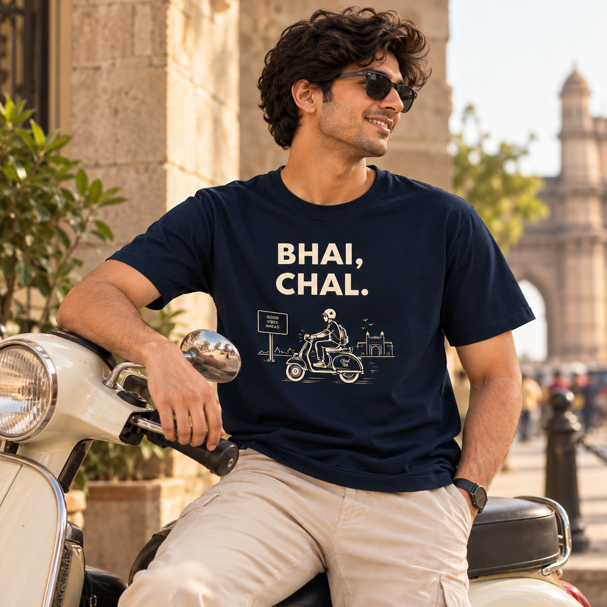 Bhai Chal – Men's T-Shirt – Navy Blue