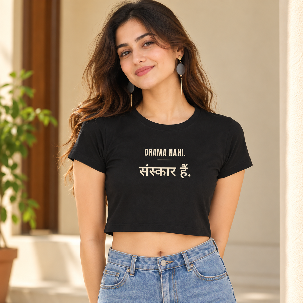 Drama Nahi, Sanskaar Hain – Women's Crop Top – Black