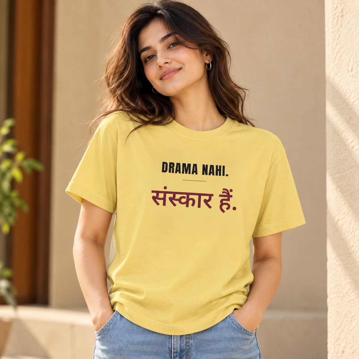 Drama Nahi, Sanskaar Hain – Unisex T-Shirt – Yellow