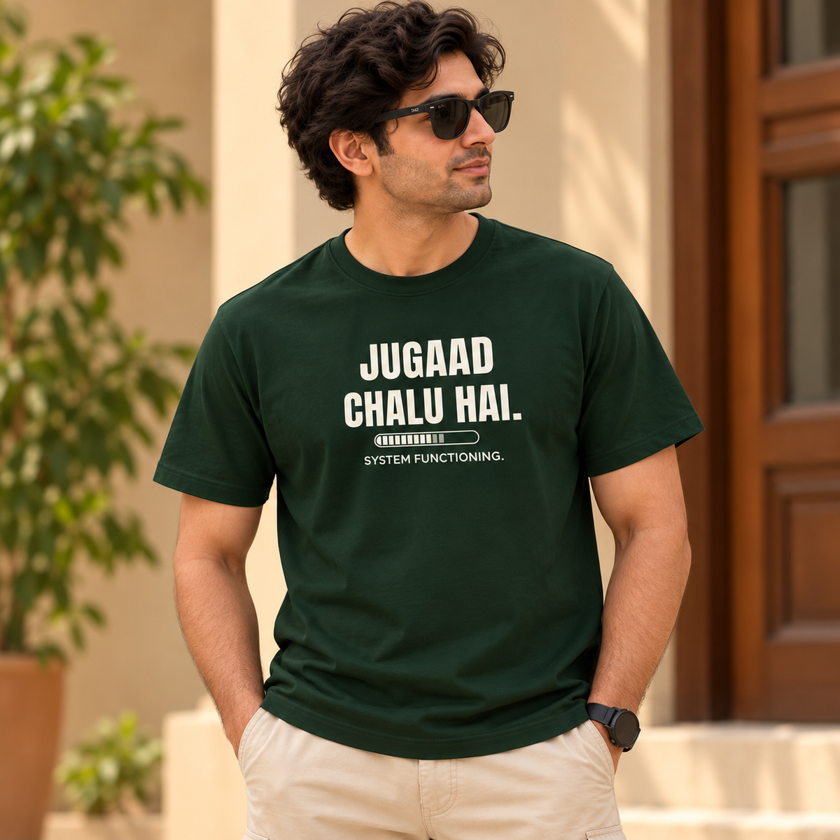 Jugaad Chalu – Men's T-Shirt – Bottle Green