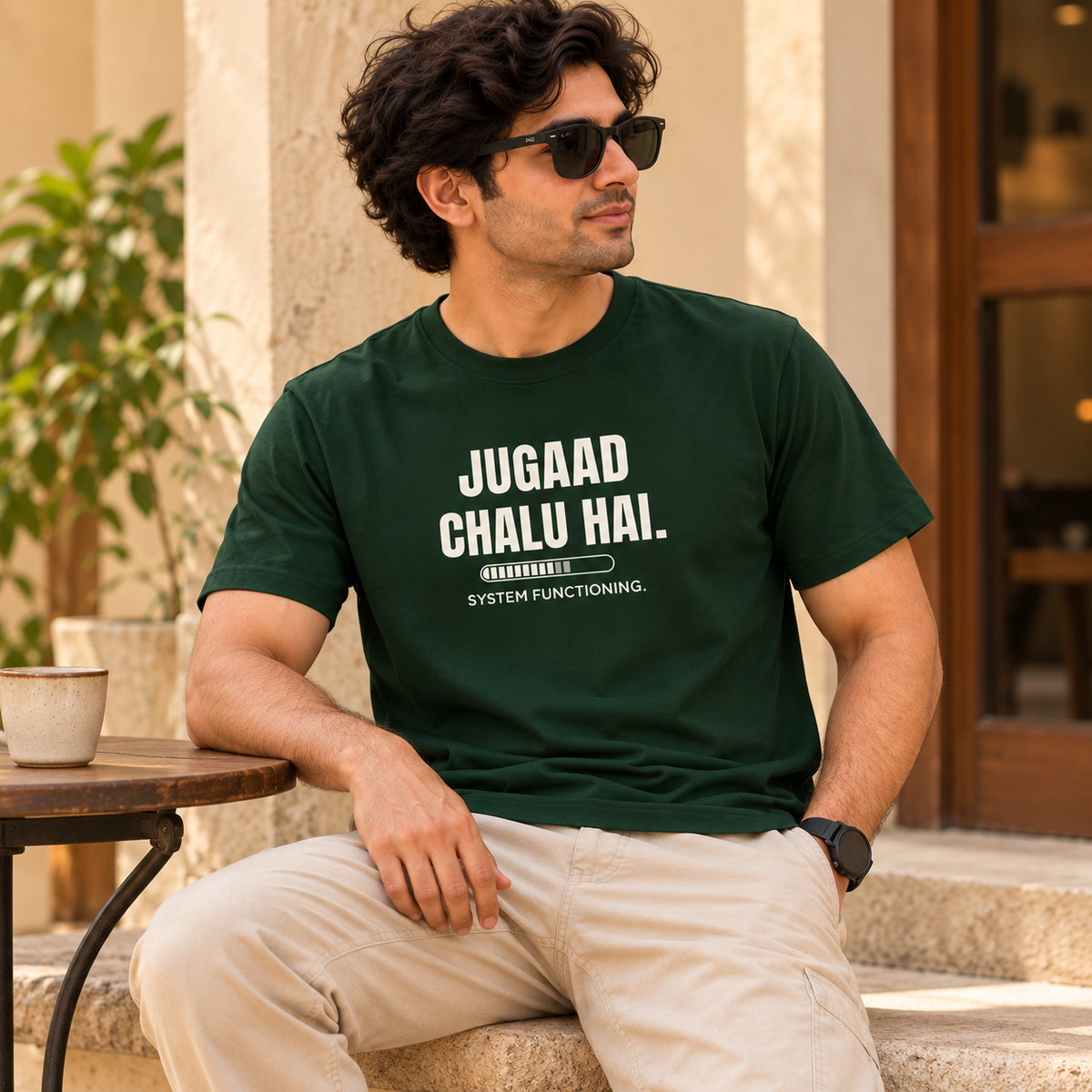 Jugaad Chalu – Men's T-Shirt – Bottle Green