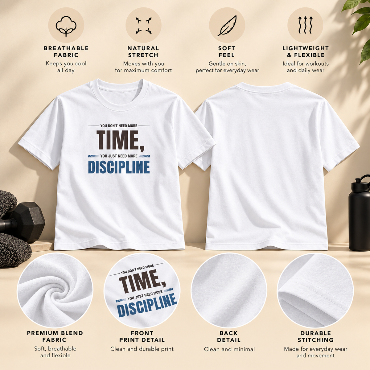 Time Discipline – Men’s Stretch Gym T-Shirt – White