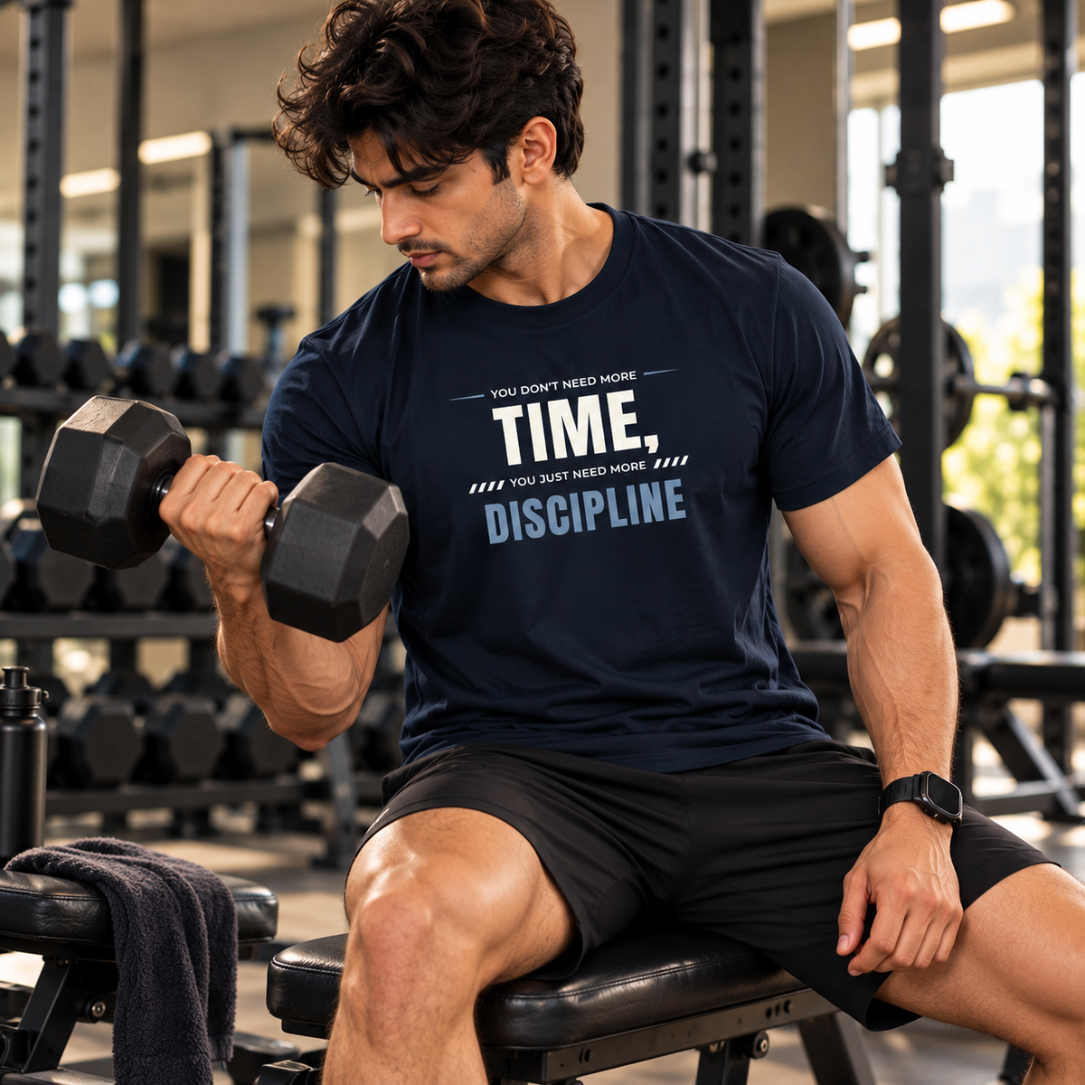 Time Discipline – Men’s Stretch Gym T-Shirt – Navy Blue