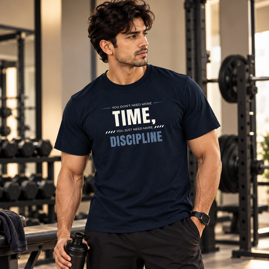 Time Discipline – Men’s Stretch Gym T-Shirt – Navy Blue