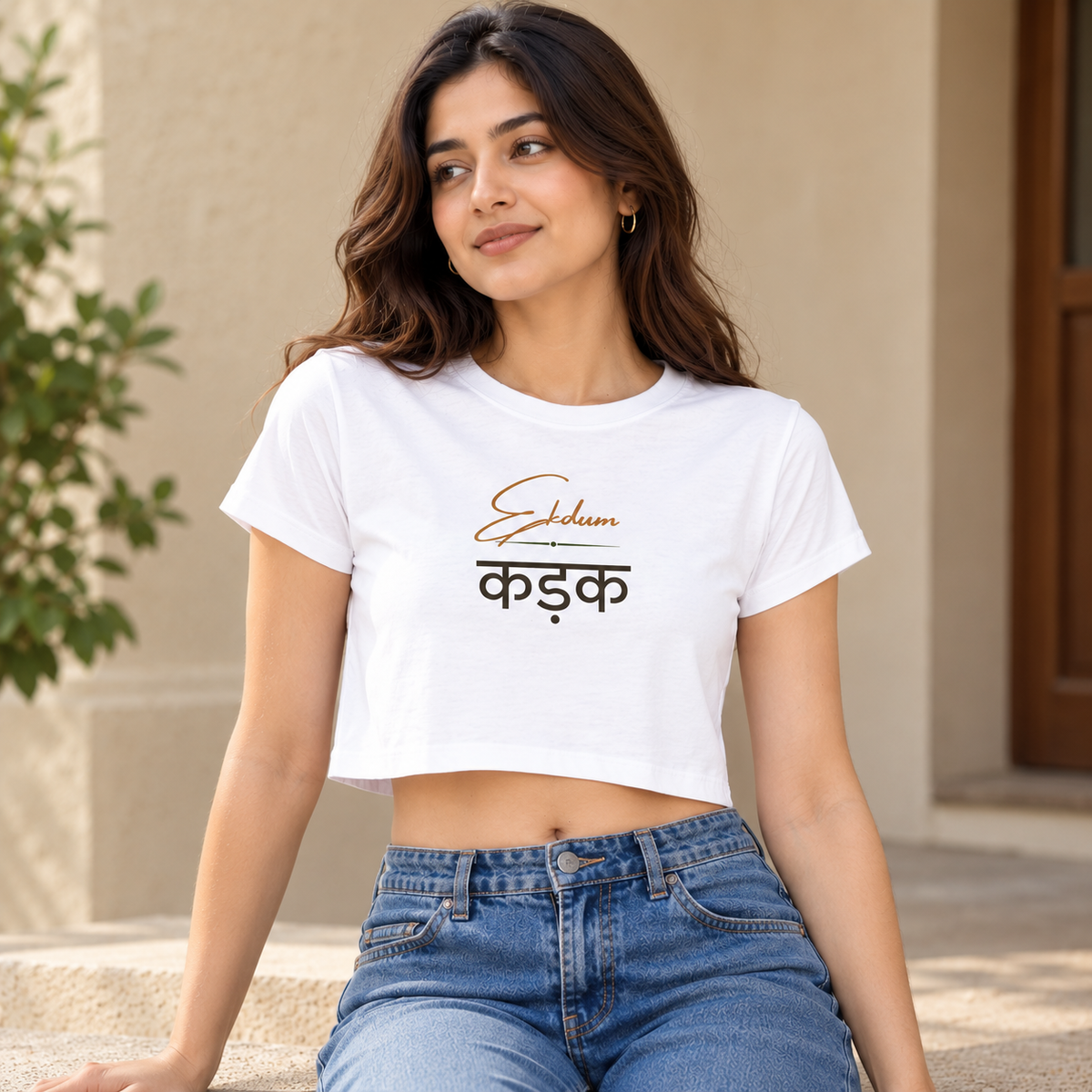 Ek Dum Kadak – Women's Crop Top - White