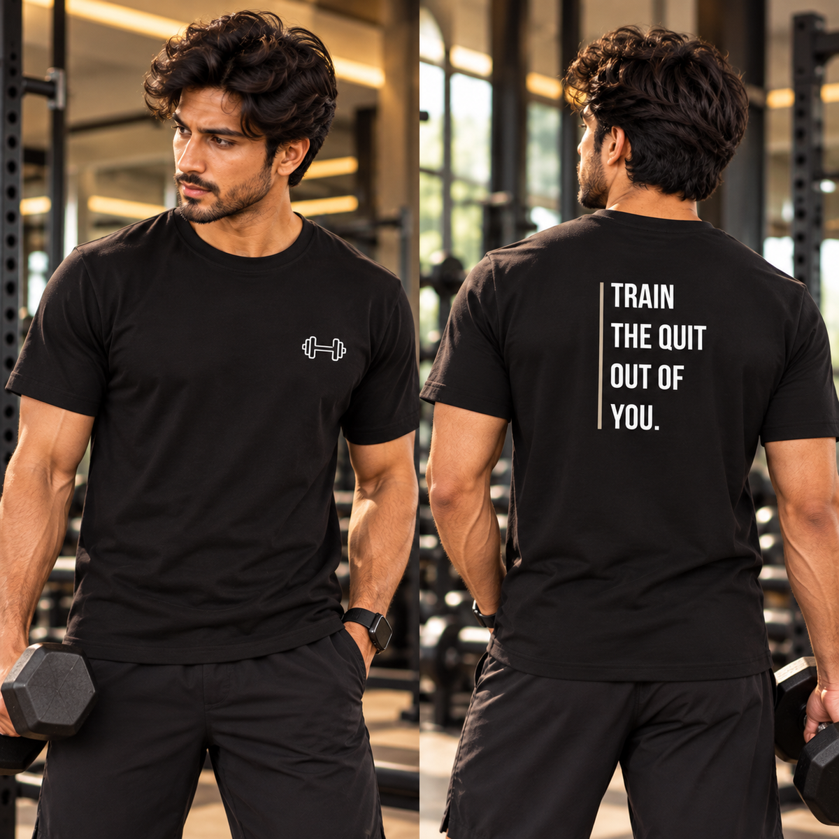 Train The Quit – Front & Back Men's Workout T-Shirt - Black