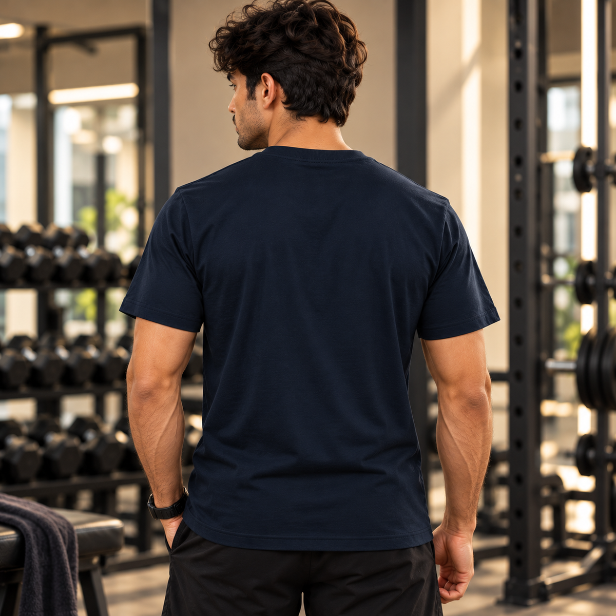 Time Discipline – Men’s Stretch Gym T-Shirt – Navy Blue