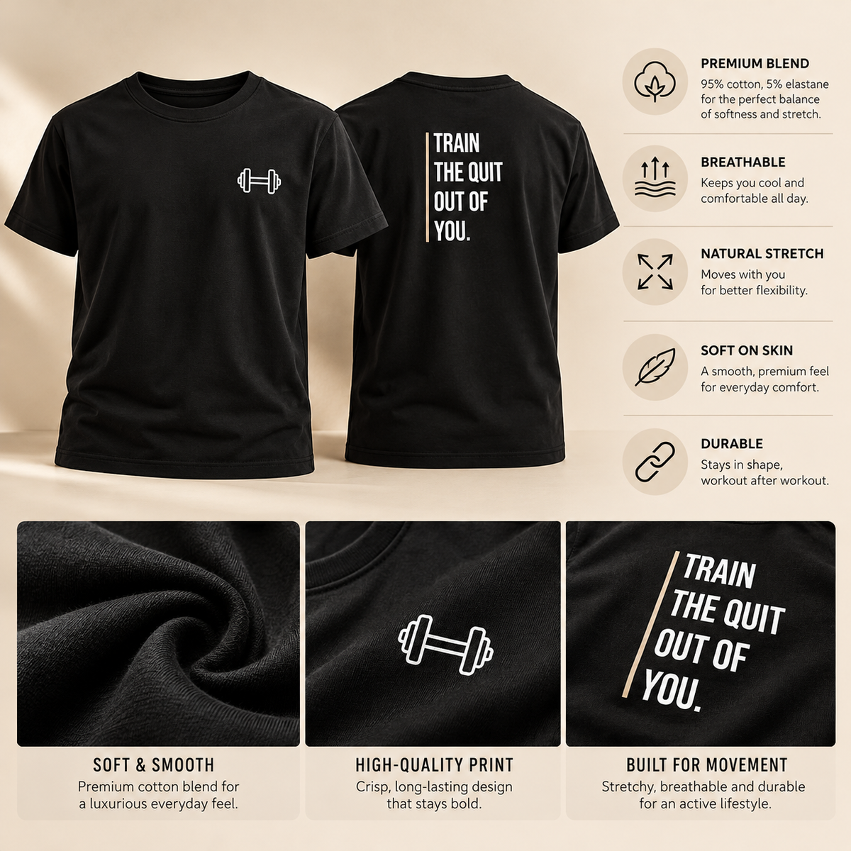 Train The Quit – Front & Back Men's Workout T-Shirt - Black